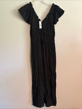 J. Crew Black Flutter-Sleeve V-Neck Maxi Dress